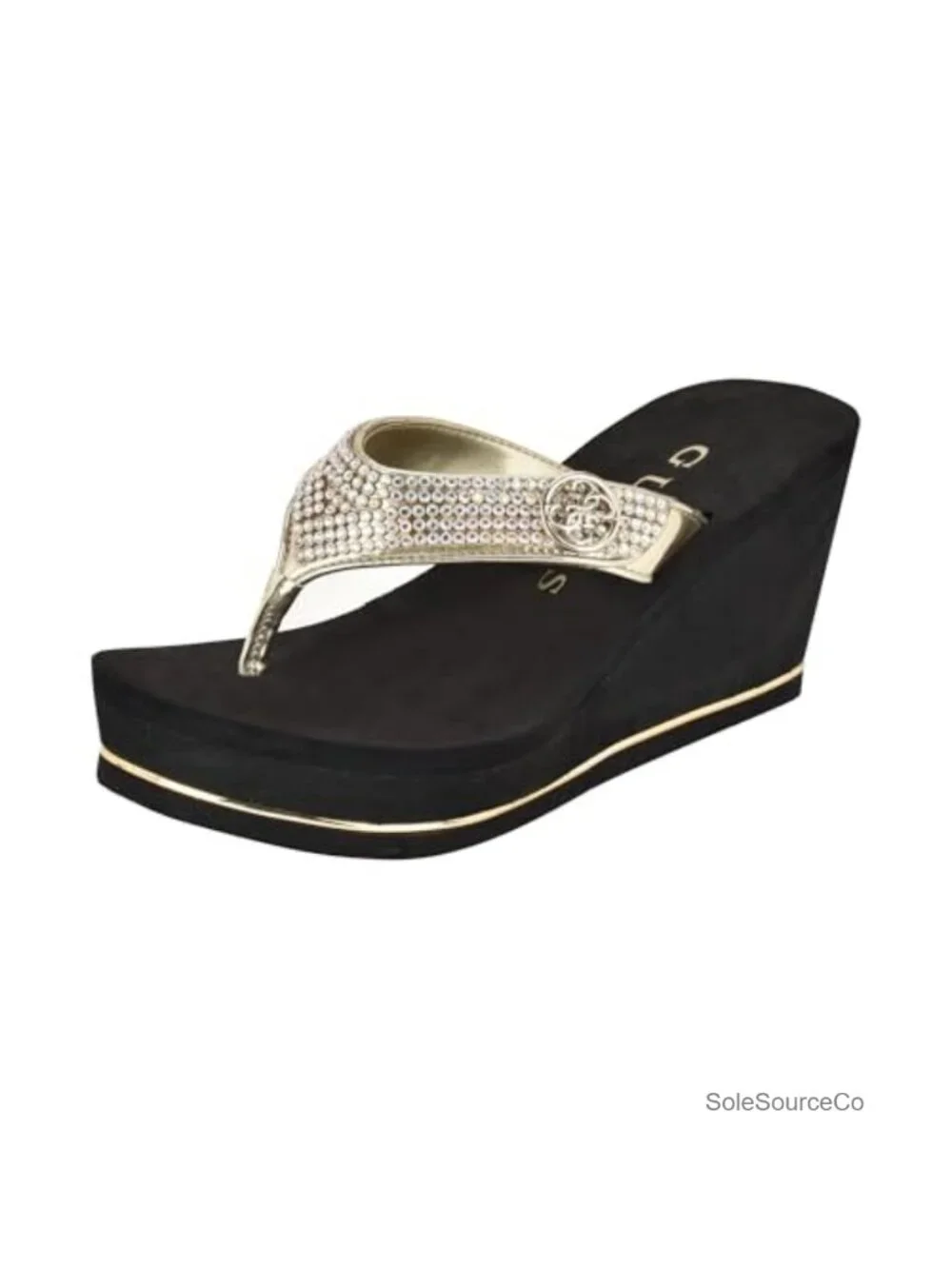 GUESS Rhinestone Glitter Wedge Sandals Open Toe Ankle Strap 3